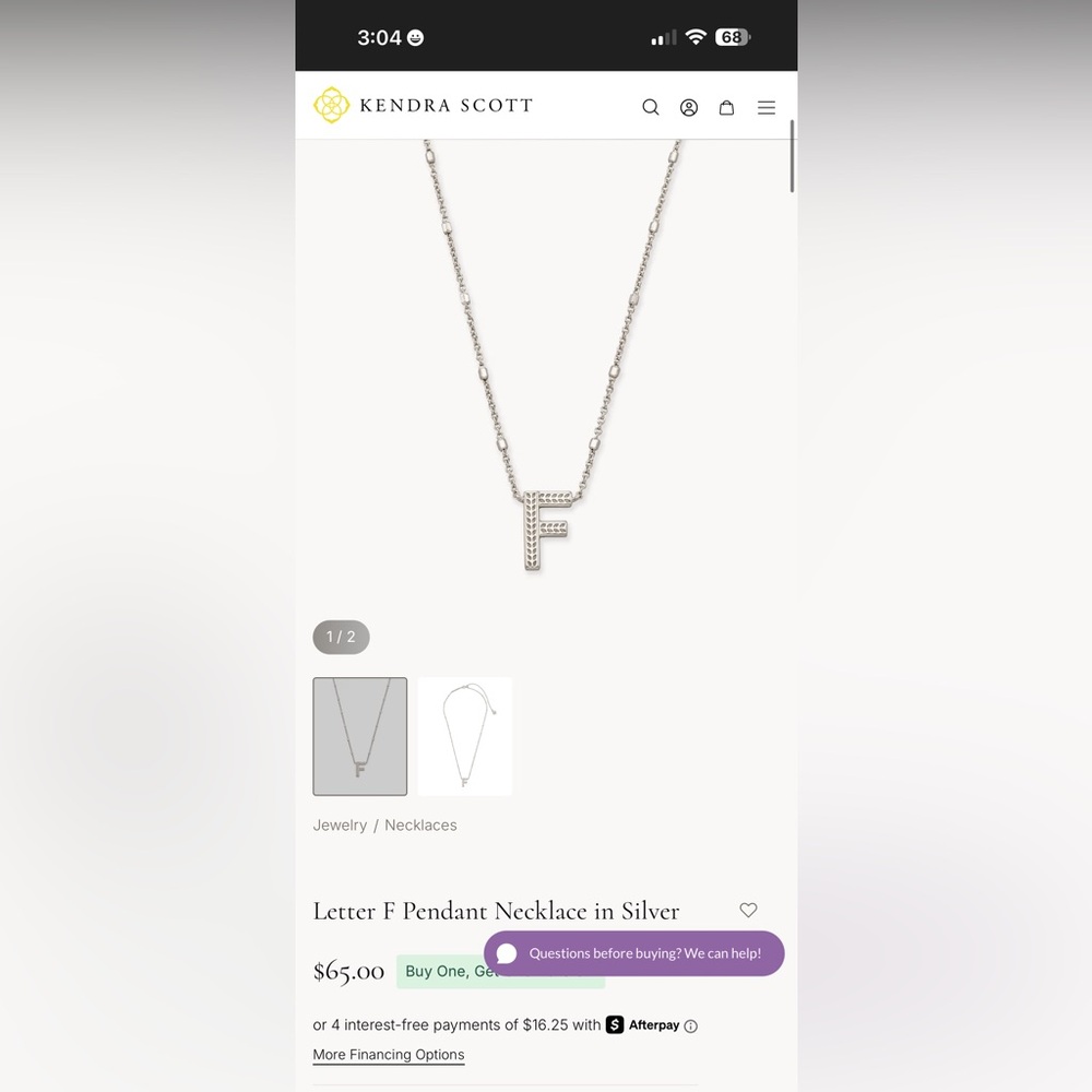 Kendra Scott Silver 'F' Initial Necklace - Picture 3 of 3